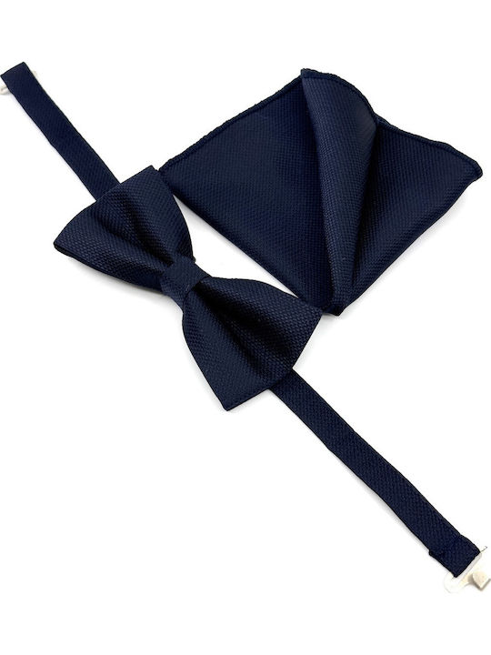 Legend Accessories Σετ Υφασμάτινo Παπιγιόν με Μαντήλι Navy Μπλε