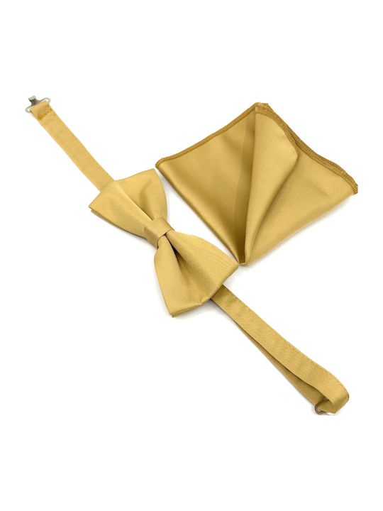 Legend Accessories Σετ Υφασμάτινo Παπιγιόν με Μαντήλι Χρυσό
