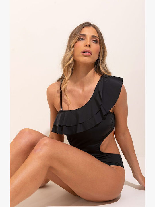 Bonatti One-Piece Swimsuit with Cutouts & One Shoulder Black