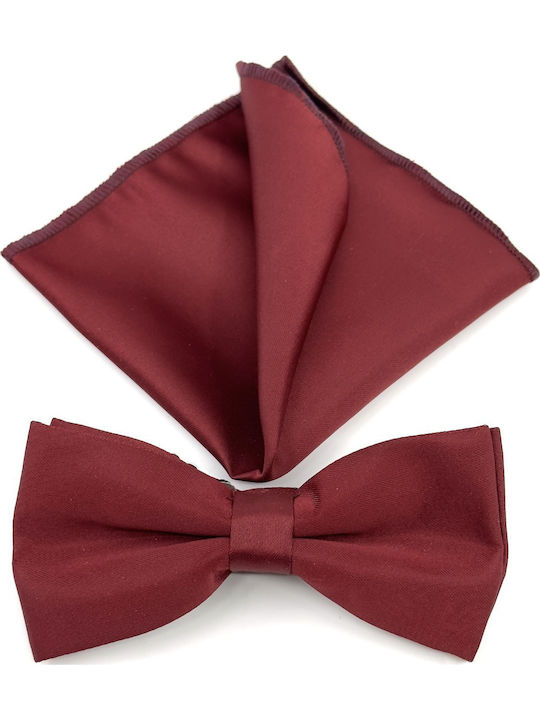 Legend Accessories Σετ Υφασμάτινo Παπιγιόν με Μαντήλι Μπορντό