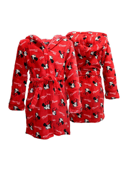 Disney Kinder Bademantel Winterlich Fleece Rot Minnie Mouse