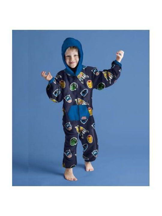 Marvel Παιδική Πιτζάμα Ολόσωμη Χειμωνιάτικη Fleece Μπλε