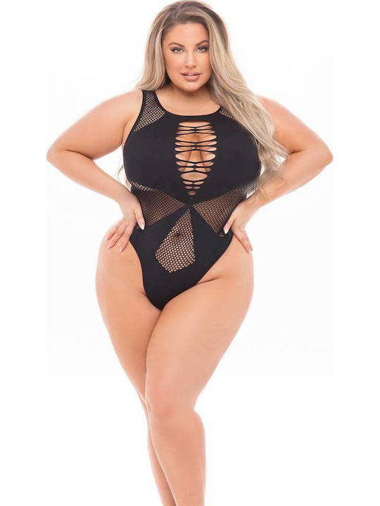 Pink Lipstick Lingerie Sexy Bodysuit Negru