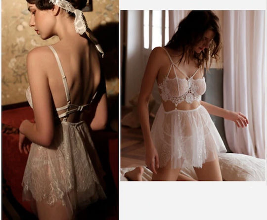 La Lolita Amsterdam Σετ Sexy Νυχτικό με Δαντέλα & Διαφάνεια Λευκό
