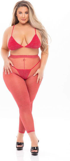 Pink Lipstick Lingerie Sexy Σετ Εσωρούχων με Διαφάνεια Κόκκινο 3τμχ