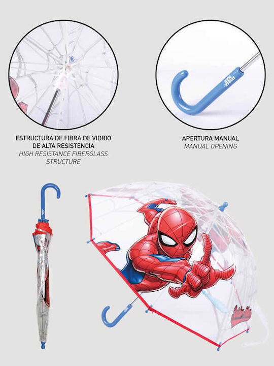 Cerda Spiderman Kids Umbrella Transparent Curved Handle 45cm Cerda Spiderman Kids Umbrella Transparent Curved Handle 45cm
