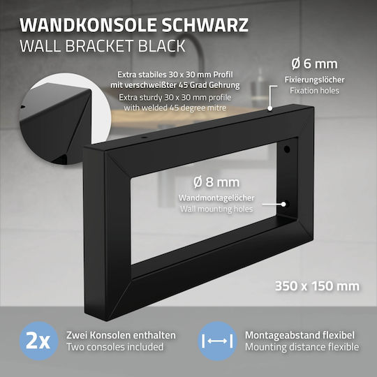 ML-Design Heavy-Duty Metallic Corner Shelf Black 350x150mm 490006961