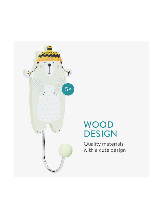 Navaris Wooden Kids Wall Hanger with One Hook Green 5.5x4.5x15.5cm 5pcs