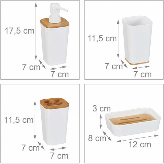 Relaxdays Set Accesorii Baie Plastic Alb 4buc