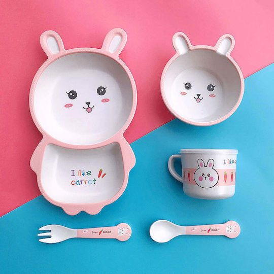 Baby Cloud Σετ Φαγητού από Bamboo Ροζ 4τμχ για 6+ μηνών