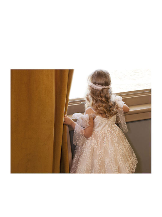 Dolce Bambini Розов Комплект Кръщенски Дрехи с Аксесоари за коса и Рокля от Дантела 2бр