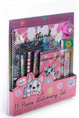 Tri-Coastal Design Think Positive Kids Stationery Set with Pencil, Eraser and Ruler 11 Pieces