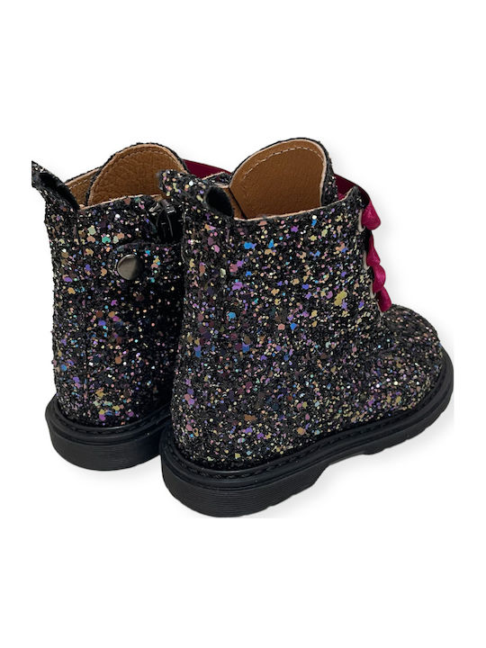 Leather Kids Boots with Laces Black
