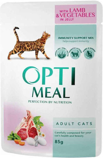 OptiMeal Super Premium Wet Food for Adult Cats in Pouches with Lamb and Vegetables Gluten-Free 85gr