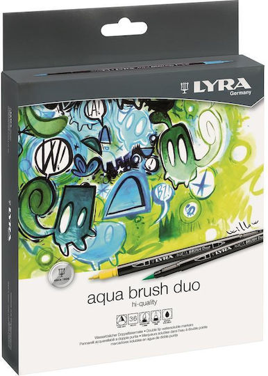 Lyra BRUSH DUO Μαρκαδόροι Σχεδίου Ασημί 4mm Σετ 36τμχ