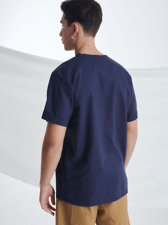 P/Coc Men's Short Sleeve T-shirt with Zipper Navy Blue