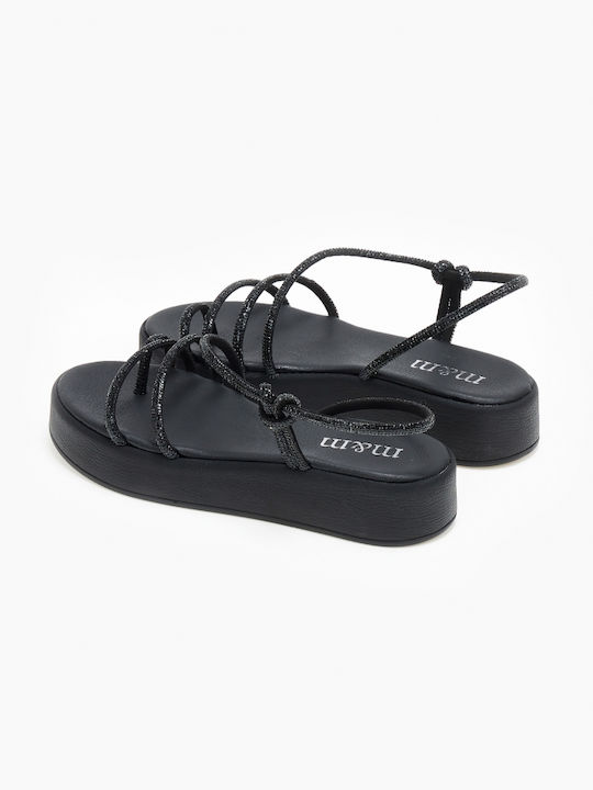 Issue Fashion Women's Flat Sandals with Strap Flatforms in Black Color