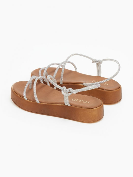 Issue Fashion Women's Flat Sandals with Strap Flatforms in Silver Color