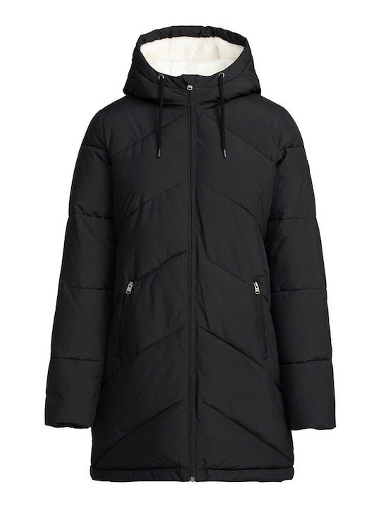 Better Weather Women's Long Puffer Jacket for Winter with Hood Black