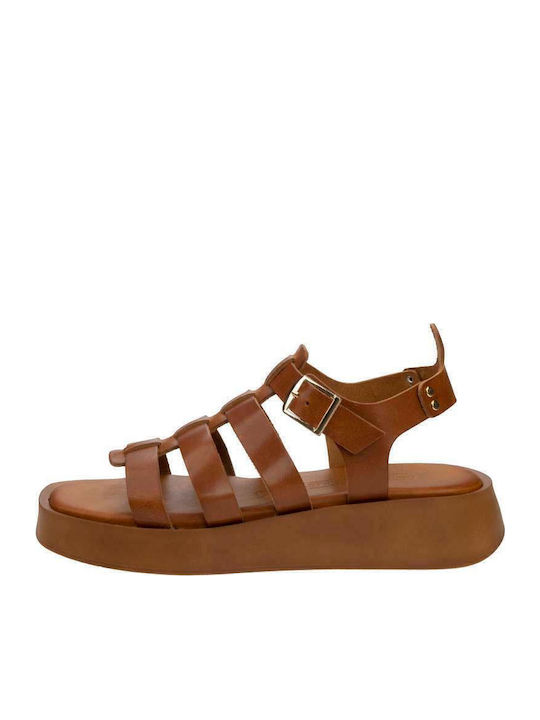 Δερμάτινα Γυναικεία Σανδάλια Gladiator Flatforms Ταμπά