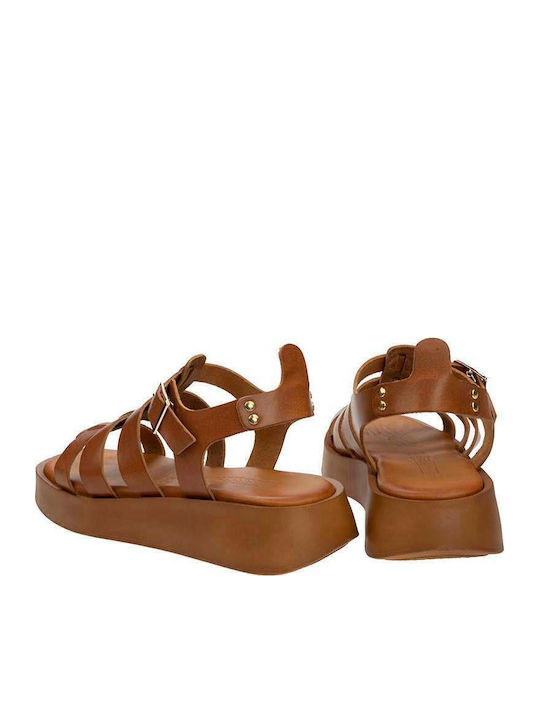 Δερμάτινα Γυναικεία Σανδάλια Gladiator Flatforms Ταμπά