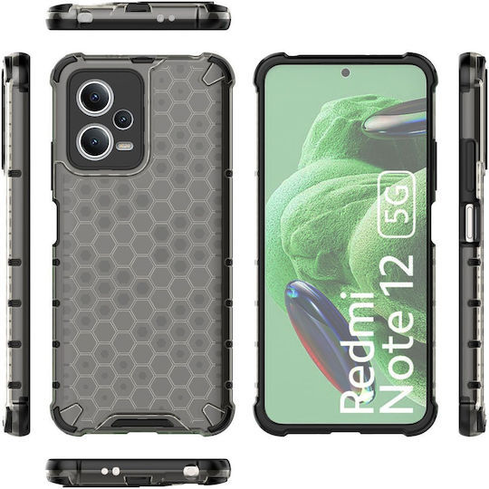 Honeycomb Back Cover Silicone / Plastic Set with Glass Black (Redmi Note 12 5G / Poco X5 5G)
