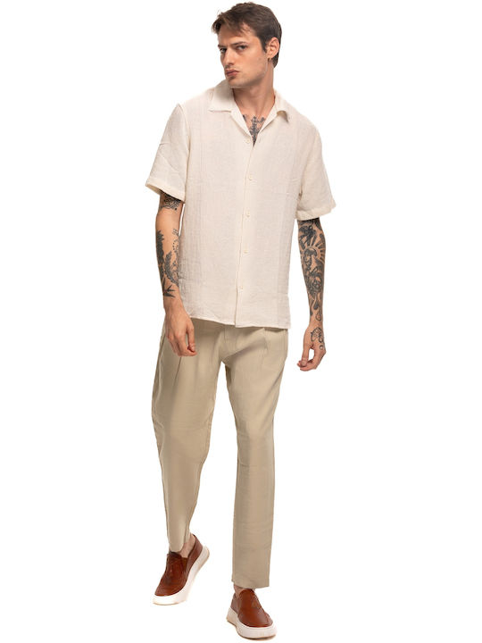 Short-sleeved Linen Shirt Beige