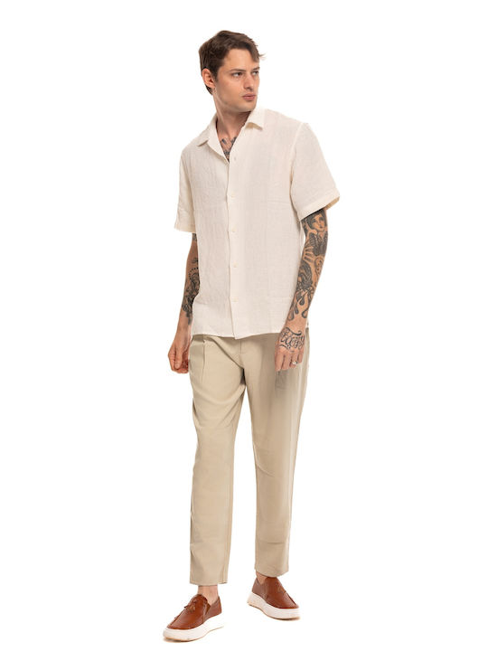 Short-sleeved Linen Shirt Beige