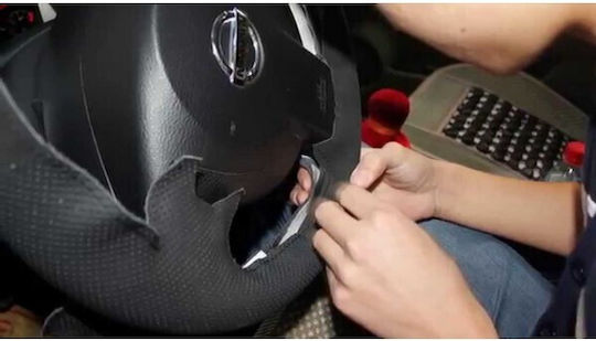 Simoni Racing Husă Volan Auto Pe măsură din Piele ecologică Negru cu Cusătură Neagră Peugeot 206 1995+