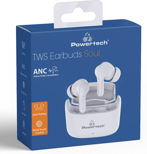 Powertech PT-1052 In-ear Bluetooth Handsfree Ακουστικά με Αντοχή στον Ιδρώτα και Θήκη Φόρτισης Λευκά