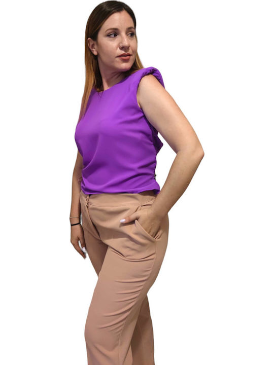 Women's Fabric Trousers Straight Line Pink