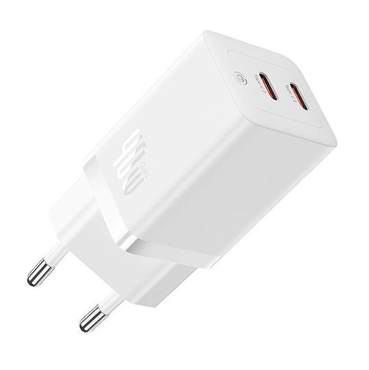 Baseus Charger Without Cable GaN with 2 USB-C Ports 40W Whites (Gan5)