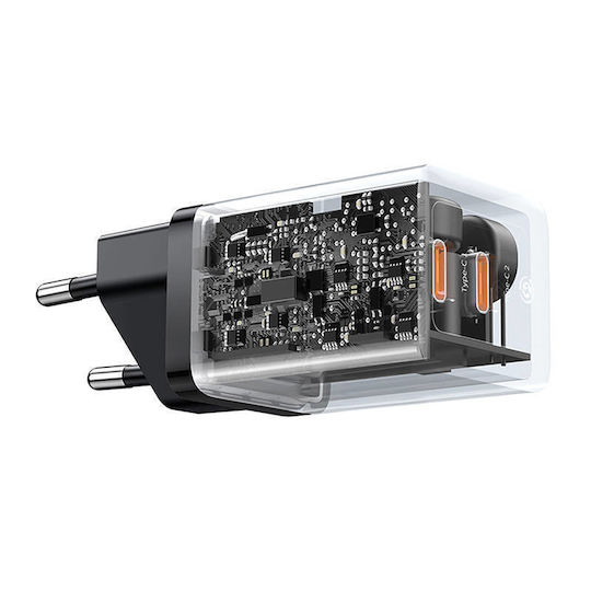 Baseus Charger Without Cable GaN with 2 USB-C Ports 40W Blacks (Gan5)