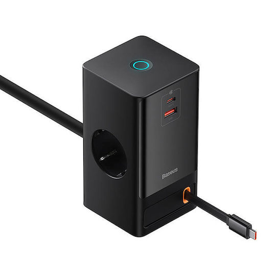 Baseus Βάση Φόρτισης με Θύρα USB-A και Θύρα USB-C και Καλώδιο USB-C 65W σε Μαύρο χρώμα (PowerCombo Digital Powerstrip)