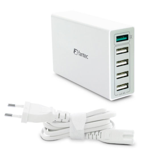Fantec Βάση Φόρτισης με 4 Θύρες USB-A και Θύρα USB-C 40W Quick Charge 3.0 σε Λευκό χρώμα (QC3-A51)