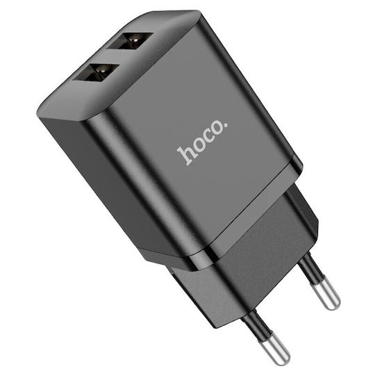 Hoco Încărcător cu 2 Porturi USB-A și Cablu Lightning 25W Power Delivery / Quick Charge 3.0 / Quick Charge 2.0 Negru (N25 „Maker”)
