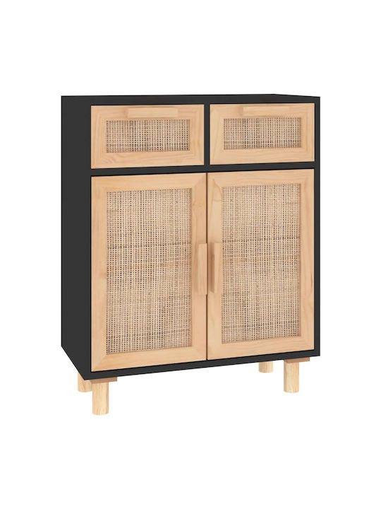 Wooden Buffet with Drawers Black Natural L60xW30xH75cm