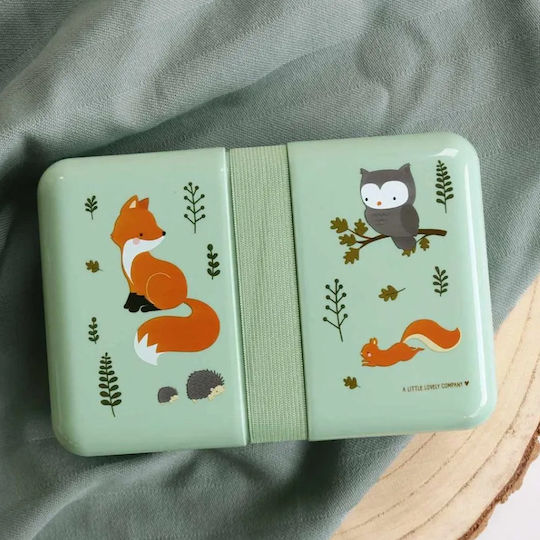 A Little Lovely Company Forest Friends Πλαστικό Παιδικό Σετ Φαγητού 0.85lt Πράσινο 18 x 12 x 6εκ.