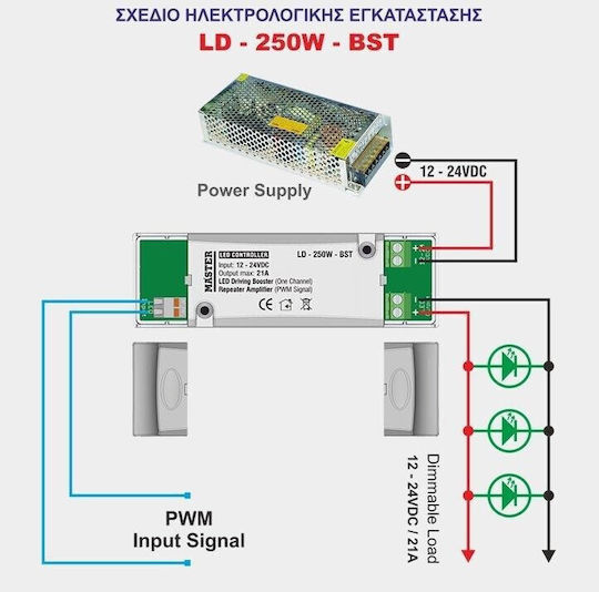 Master Electric Signal Amplifier 1CH 12-24VDC LD-250W-BST