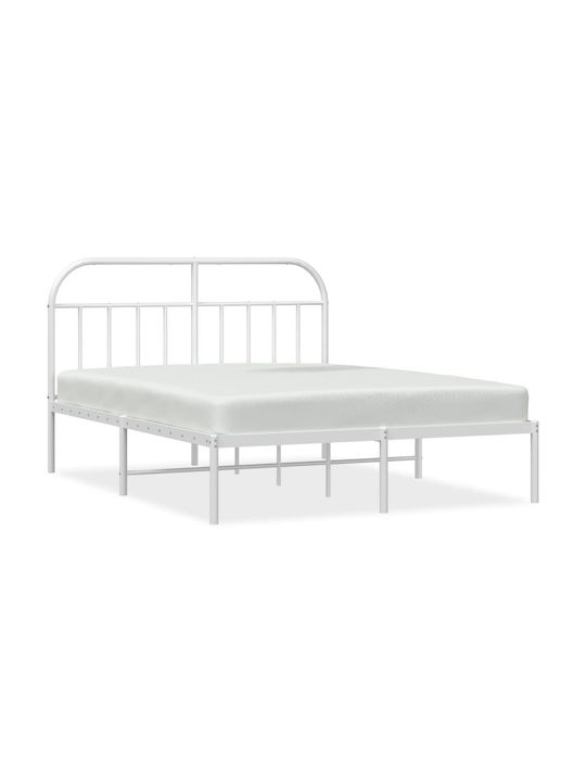 Double Bed Metallic with Slats White 150x200cm