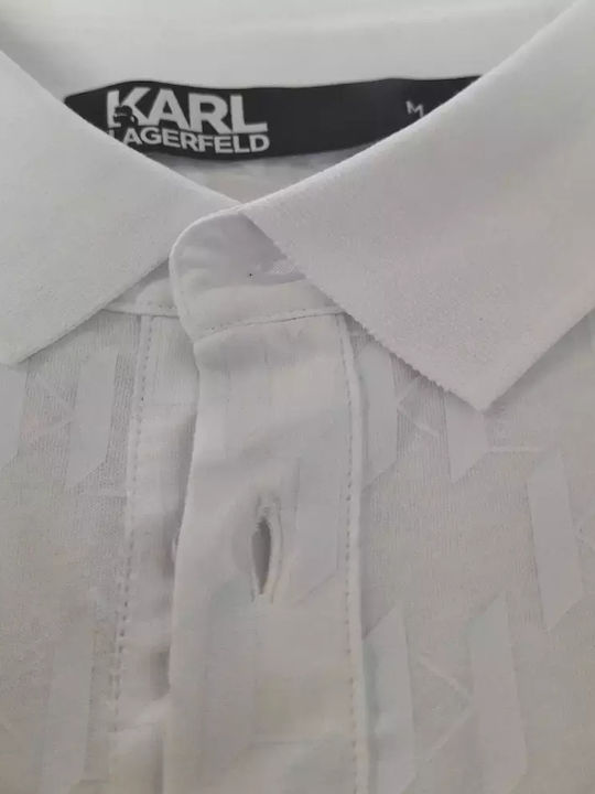 Karl Lagerfeld Bluza Bărbătească cu Mânecă Scurtă Polo Albă