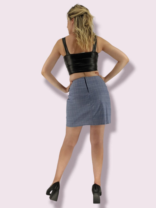 Sushi's Closet High Waist Mini Skirt Checked in Blue color