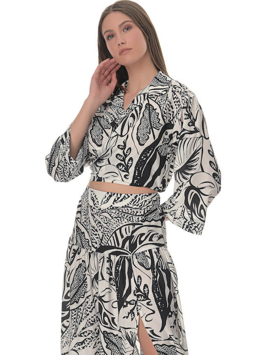 Set with Maxi Skirt Floral Black and White
