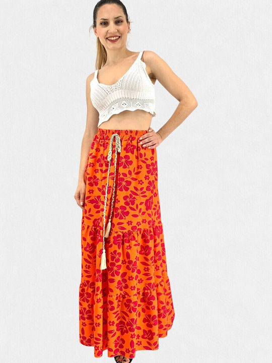 Maxi Φούστα Floral Πορτοκαλί