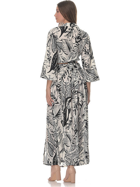 Set with Maxi Skirt Floral Black and White