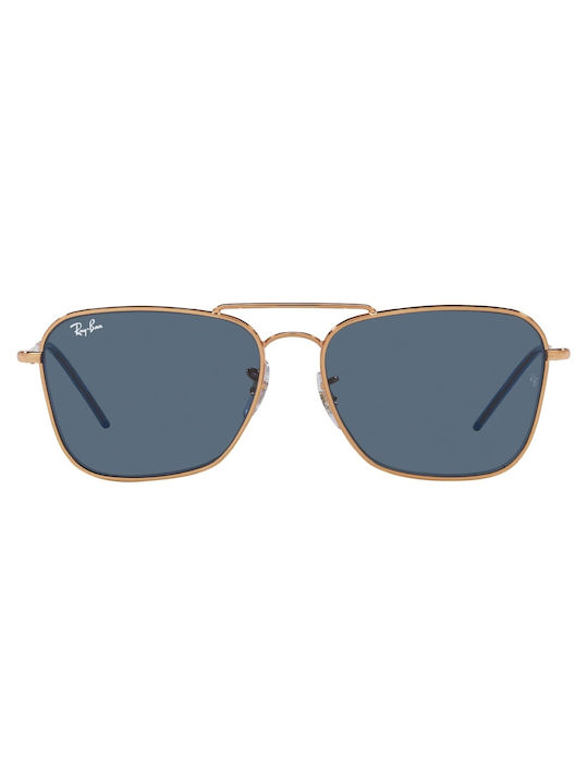 Ray Ban Caravan Reverse Sunglasses with Gold Metal Frame and Blue Lens RBR0102S 92023A