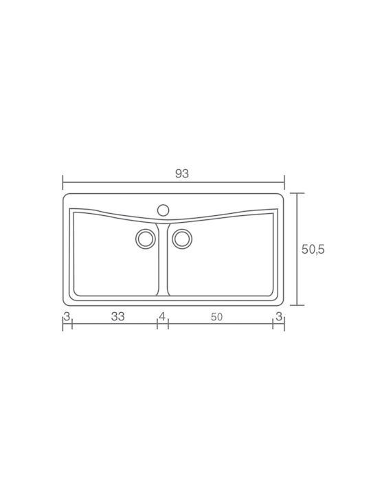 Sanitec Classic Drop-In Chiuvetă Dreapta din Granit Sintetic L93xW51cm argintiu metalic