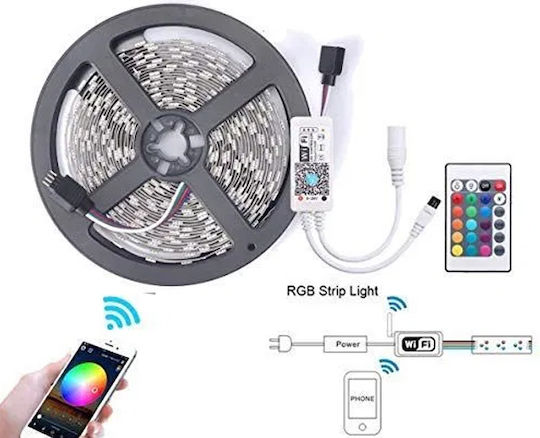 Waterproof Smart LED Strip Wi-Fi 12V RGB Light 5m Type SMD5050 with Remote Control & WiFi Controller