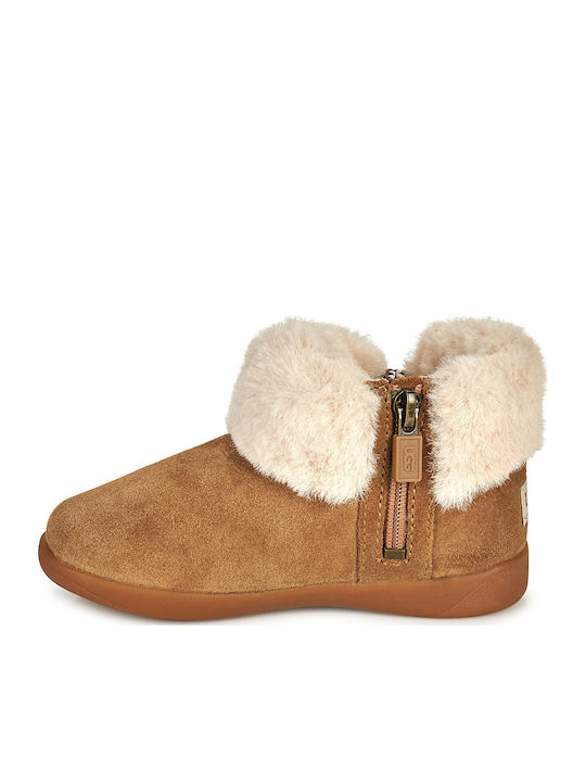 Suede Kids Boots with Zipper Tabac Brown