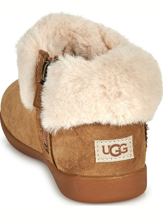 Suede Kids Boots with Zipper Tabac Brown